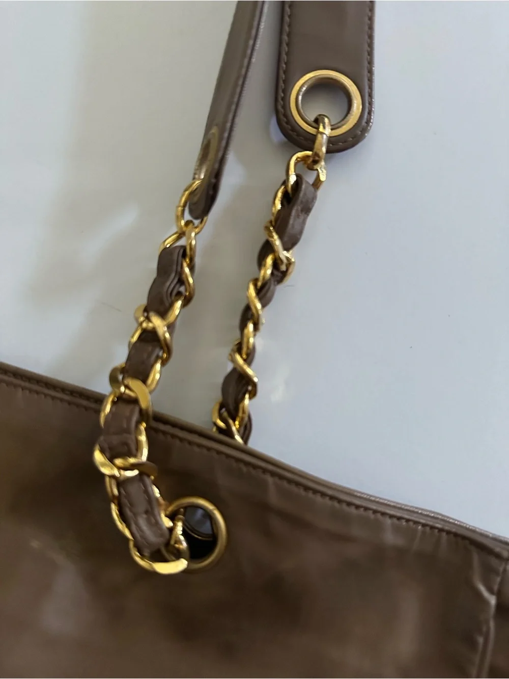 RARE Chanel Vintage XL CC Coated Canvas Chain Tote Brown 3 Series w/Auth Card